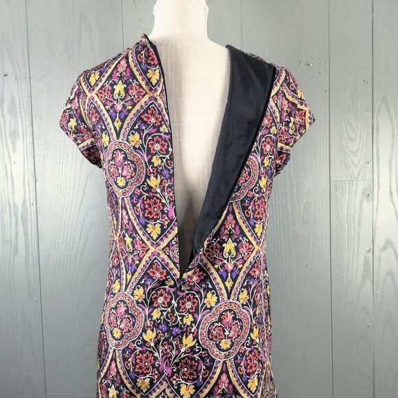 J McLaughlin Swing Dress XS Red Silk Estate Garden Wedding Guest Short Paisley - Picture 10 of 16